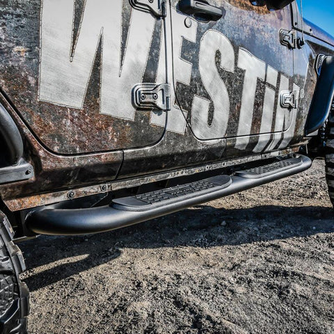 Westin 18-22 Jeep Wrangler JLU 4dr Platinum 4 Oval Nerf Step Bars - Tex. Blk - 21-4065