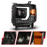 ANZO 2014-2015 GMC Sierra 1500HD Projector Plank Style Headlight Black W/ DRL - 111450