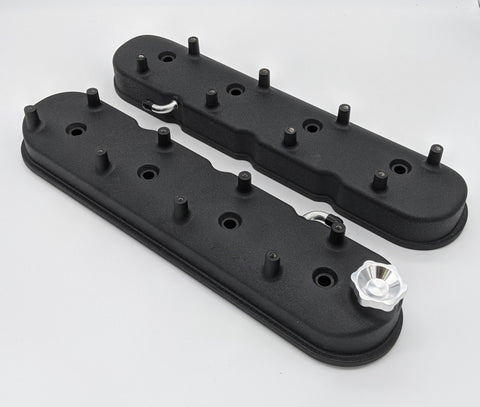 Granatelli 96-22 GM LS Tall Valve Cover w/Angled Coil Mounts - Black Wrinkle (Pair) - 640362