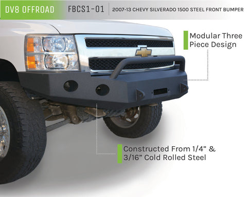 DV8 Offroad 07-13 Chevrolet Silverado 1500 Front Bumper - Black Powdercoat - FBCS1-01