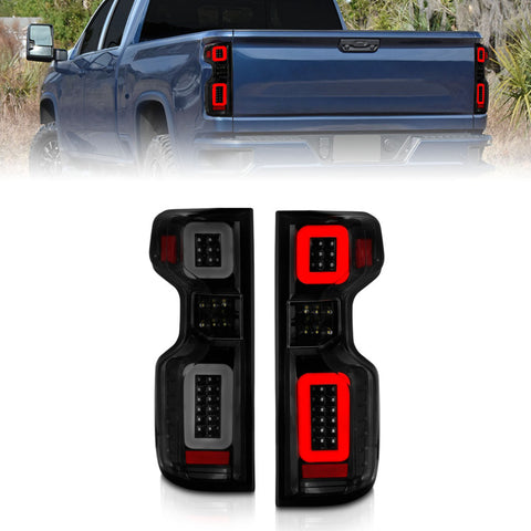 ANZO 19-21 Chevy Silverado Full LED Taillights Black Housing Smoke Lens G2 (w/C light Bars) - 311415