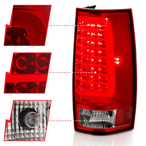 ANZO 2007-2014 Chevy Tahoe LED Taillight Plank Style Chrome With Red/Clear Lens - 311323