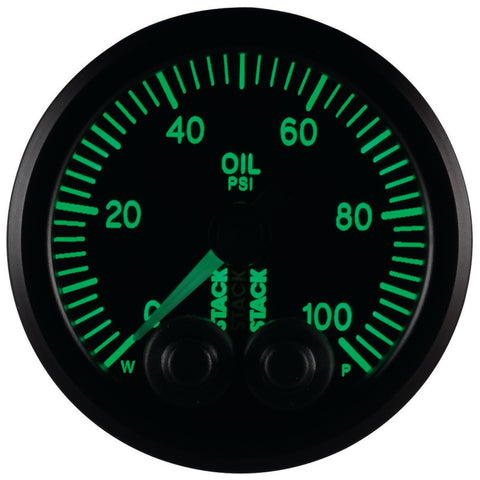 Autometer Stack Instruments Pro Control 52mm 0-100 PSI Oil Pressure Gauge - Black (1/8in NPTF Male) - ST3502