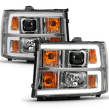 ANZO 2007-2013 GMC Sierra 1500 Projector Headlight Plank Style Chrome w/ Clear Lens Amber - 111483