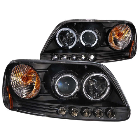 ANZO 1997.5-2003 Ford F-150 Projector Headlights w/ Halo and LED Black 1pc - 111031