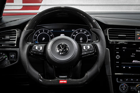 APR 15-26 Volkswagen Golf R/GTI/Jetta (MK7) Carbon Fiber/Silver Stitch Steering Wheel (Non Paddles) - MS100206