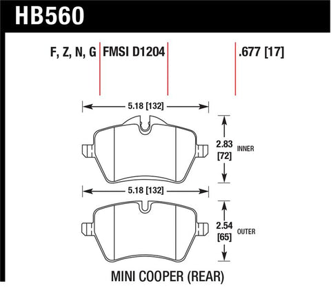 Hawk 05-06 JCW R53 Cooper S & 07+ R56 Cooper S HP+ Street Front Brake Pads - HB560N.677