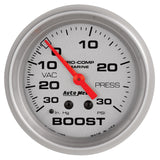 AutoMeter Marine Vac/Boost Gauge 2 5/8in 30INHG 30PSI Mechanical- Silver - 200775-33