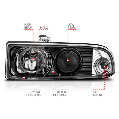 ANZO 1998-2005 Chevrolet S-10 Projector Headlights w/ Halo Black - 111015