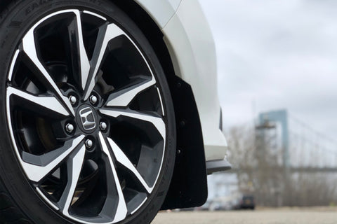 Rally Armor 16-21 Honda Civic Si Coupe Black UR Mud Flap w/ White Logo - MF50-UR-BLK/WH