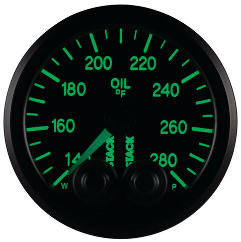 Autometer Stack Instruments 52mm 140-280 Deg F 1/8in NPTF Male Pro Control Oil Temp Gauge - Black - ST3510