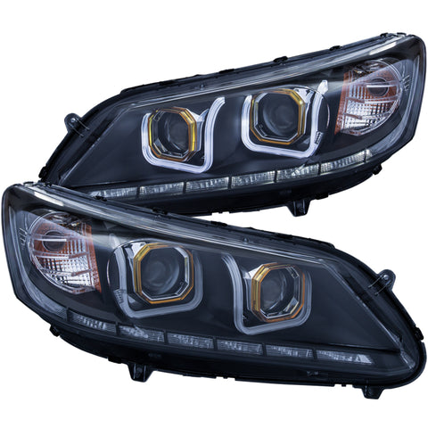 ANZO 2013-2015 Honda Accord (4dr ONLY) Projector Headlights w/ U-Bar Black - 121492