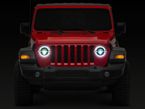 Raxiom 18-23 Jeep Wrangler JL Axial Series 9-In LED Angel Eye Headlights- Blk Housing (Clear Lens) - J167045