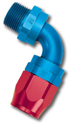 Russell Performance -6 AN Red/Blue 90 Degree Full Flow Swivel Pipe Thread Hose End (With 3/8in NPT) - 612180