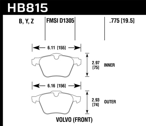 Hawk 07-16 Volvo S80 HPS 5.0 Front Brake Pads - HB815B.775