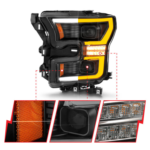 ANZO 15-17 Ford F-150 Black LED Projector Plank Style DRL w/Initiation Light Halogen Models - 111604