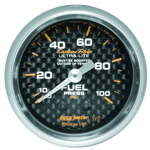 Autometer Carbon Fiber 52mm 100 PSI Mechanical Fuel Pressure Gauge - 4712