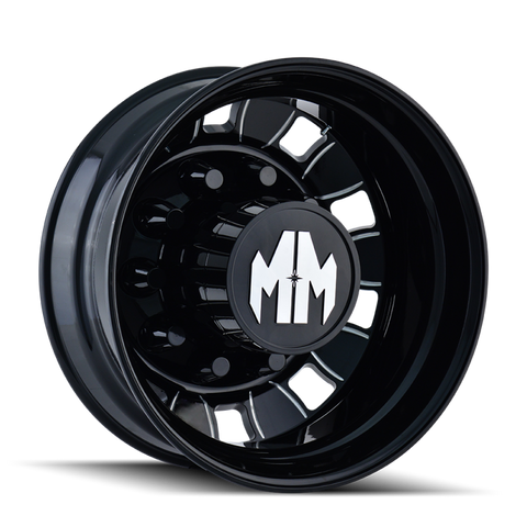 Mayhem 8180 BigRig 24.5x8.25/10x285.75 BP/168mm Offset/220.1mm Hub Rear Black w/ Milled Spokes Wheel - 8180-245810BMR