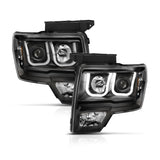 ANZO 2009-2014 Ford F-150 Projector Headlights w/ U-Bar Black Amber (HID TYPE) (WITHOUT HID KIT) - 111351