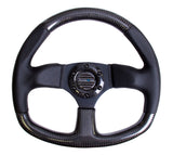 NRG Carbon Fiber Steering Wheel (320mm) Flat Bottom & Leather Trim w/Black Stitching - ST-009CFBS