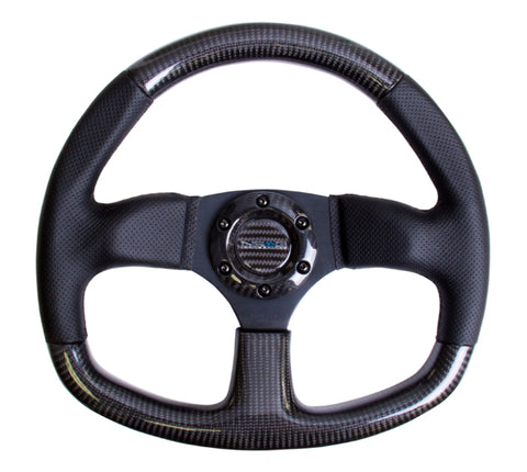 NRG Carbon Fiber Steering Wheel (320mm) Flat Bottom & Leather Trim w/Black Stitching - ST-009CFBS