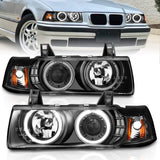 ANZO 1992-1998 BMW 3 Series E36 Projector Headlights w/ Halo Black G2 1 pc - 121325