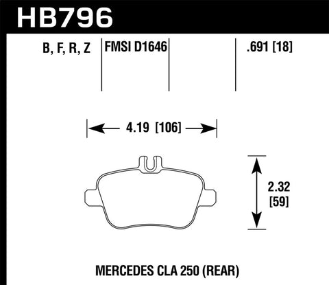 Hawk 14-17 Mercedes-Benz CLA 250 Performance Ceramic Street Rear Brake Pads - HB796Z.691