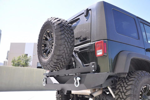 DV8 Offroad 07-18 Jeep Wrangler JK Rear Aluminum Bumper w/ Tire Carrier - Black - RBSTTB-01
