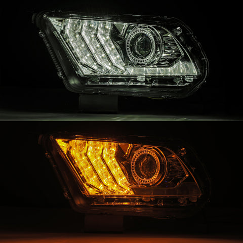 AlphaRex 10-12 Ford Mustang PRO-Series Projector Headlights Plank Style Chrome w/Top/Bottom DRL - 880111