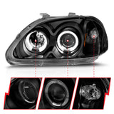 ANZO 1996-1998 Honda Civic Projector Headlights w/ Halo Black - 121068