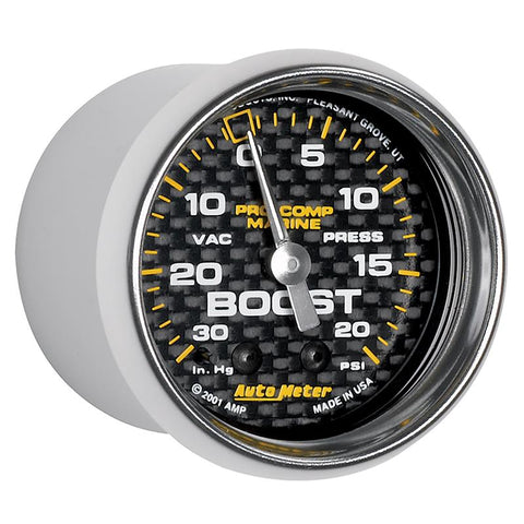 Autometer Marine Carbon Fiber 2-1/16in 30INHG/20PSI Mechanical Vacuum/Boost Gauge - 200774-40