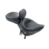 Mustang 00-15 Harley Softail Std Rear Tire Wide Touring Solo Seat w/Driver Backrest w/Studs - Black - 79485