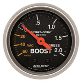 Autometer Sport-Comp 52mm 60cm/HG -2.0 Bar Mechanical Boost Gauge - 3303-M