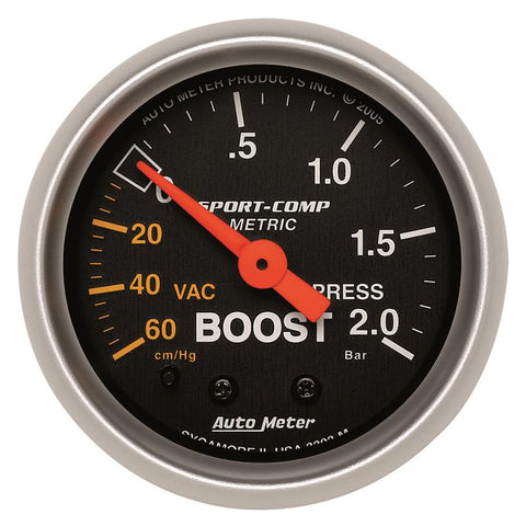 Autometer Sport-Comp 52mm 60cm/HG -2.0 Bar Mechanical Boost Gauge - 3303-M