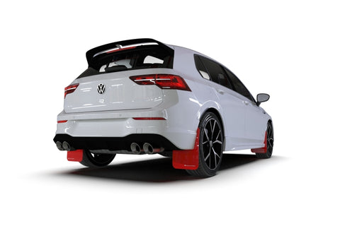 Rally Armor 22-25 VW MK8 Golf GTI/R Black UR Mud Flap w/White Logo - MF80-UR-BLK/WH