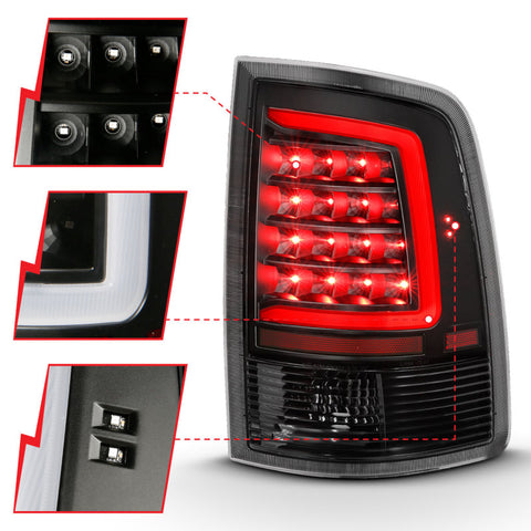 ANZO 2009-2018 Dodge Ram 1500 LED Taillight Plank Style Black w/Clear Lens - 311318