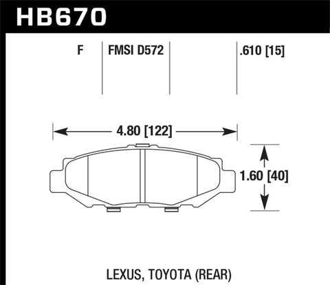 Hawk 93-97 Lexus GS300 /96-98 SC300 / 93-98 Toyota Supra (Non-Turbo) HPS Street Rear Brake Pads - HB670F.610