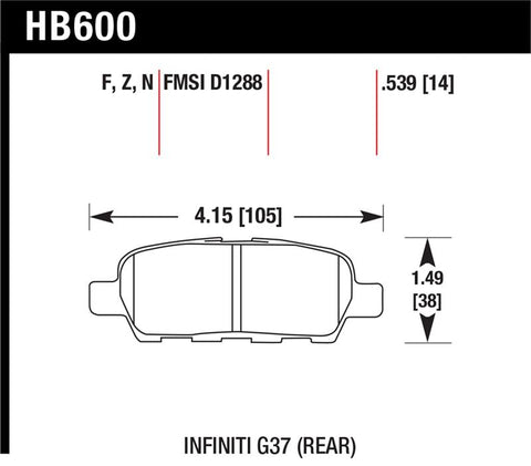 Hawk Infiniti G35 Sport/G37 / 08-10 Nissan Rogue / 07-09 Sentra SE-R / 10 Sentra SE-R M/T Performanc - HB600Z.539
