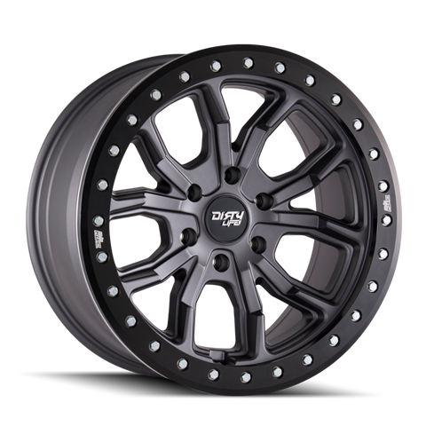 Dirty Life 9303 DT-1 17x9/5x127 BP/-38mm Offset/78.1mm Hub Matte Gunmetal Wheel - Beadlock - 9303-7973MGT38