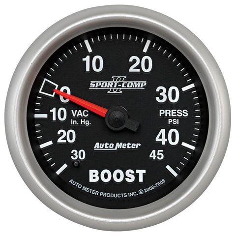 Autometer Sport-Comp II VAC/Boost 2 5/8in 30 IN HG-45PSI Mechanical Gauge - 7608