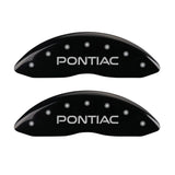 MGP 4 Caliper Covers 98-02 Pontiac Firebird (Ex WS6) Front Pontiac Rear Arrow Blk Finish Silver Char - 18028SPONBK