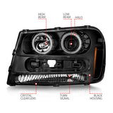 ANZO 02-09 Chevrolet Trailblazer (Will Not Fit 06-09 LT) Projector Headlights w/Halo Black Housing - 111572