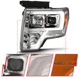 ANZO 2009-2014 Ford F-150 Projector Headlight Plank Style Chrome Amber - 111444