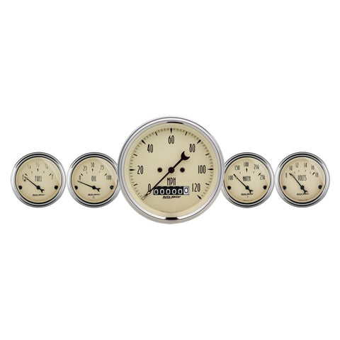 Autometer Antique Beige 5 Piece Kit 3-3/8in & 2-1/16 Elec. Speedometer Gauges - 1840