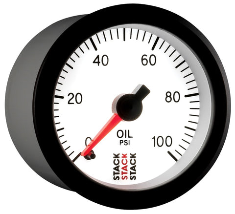 Autometer Stack 52mm 0-100 PSI 1/8in NPTF Male Pro Stepper Motor Oil Pressure Gauge - White - ST3352