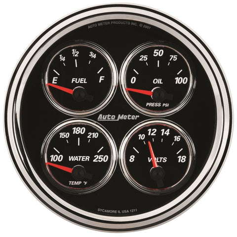 AutoMeter Gauge Quad 5in. 240 Ohm(e) to 33 Ohm(f) Elec Designer Black II - 1211