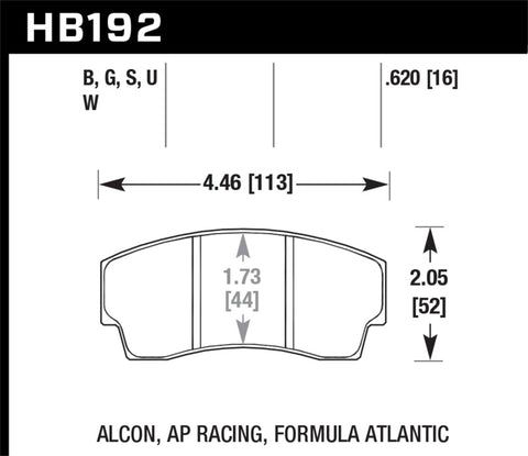 Hawk AP Racing CP4567 / CP5040-10/11/12/13S4 / CP5100 / CP5108 / CP6760 DTC-60 Race Brake Pads - HB192G.620