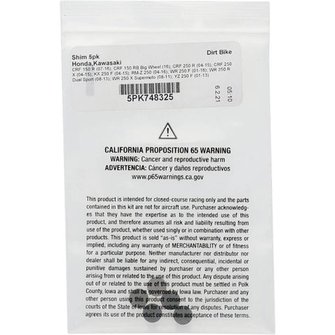 Hot Cams 2008-2013 Yamaha WR 250 R Dual Sport 250cc 3.250mm Shim Kit - 5 Pack - 5PK748325
