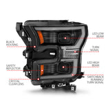 ANZO 15-17 Ford F-150 LED Projector Headlights - w/ Light Bar Switchback Black Housing - 111547