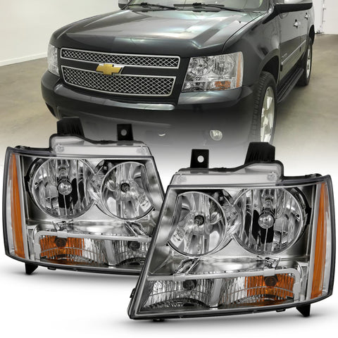 ANZO 2007-2014 Chevy Tahoe Crystal Headlight Chrome Amber(OE) - 111475